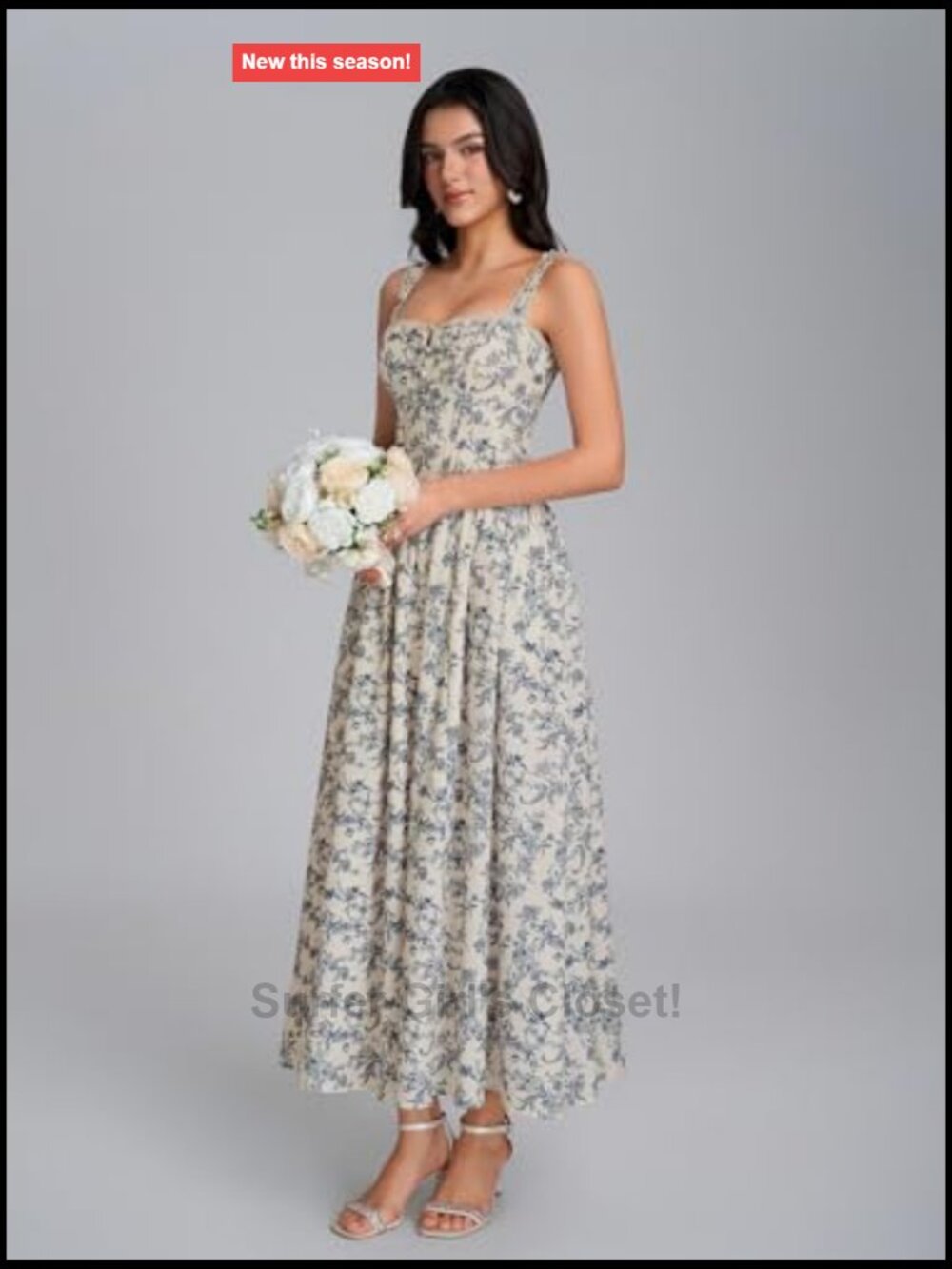 Women's Corset Midi Dress with Pockets Flowy Smocked Summer Wedding Guest - Picture 5 of 7